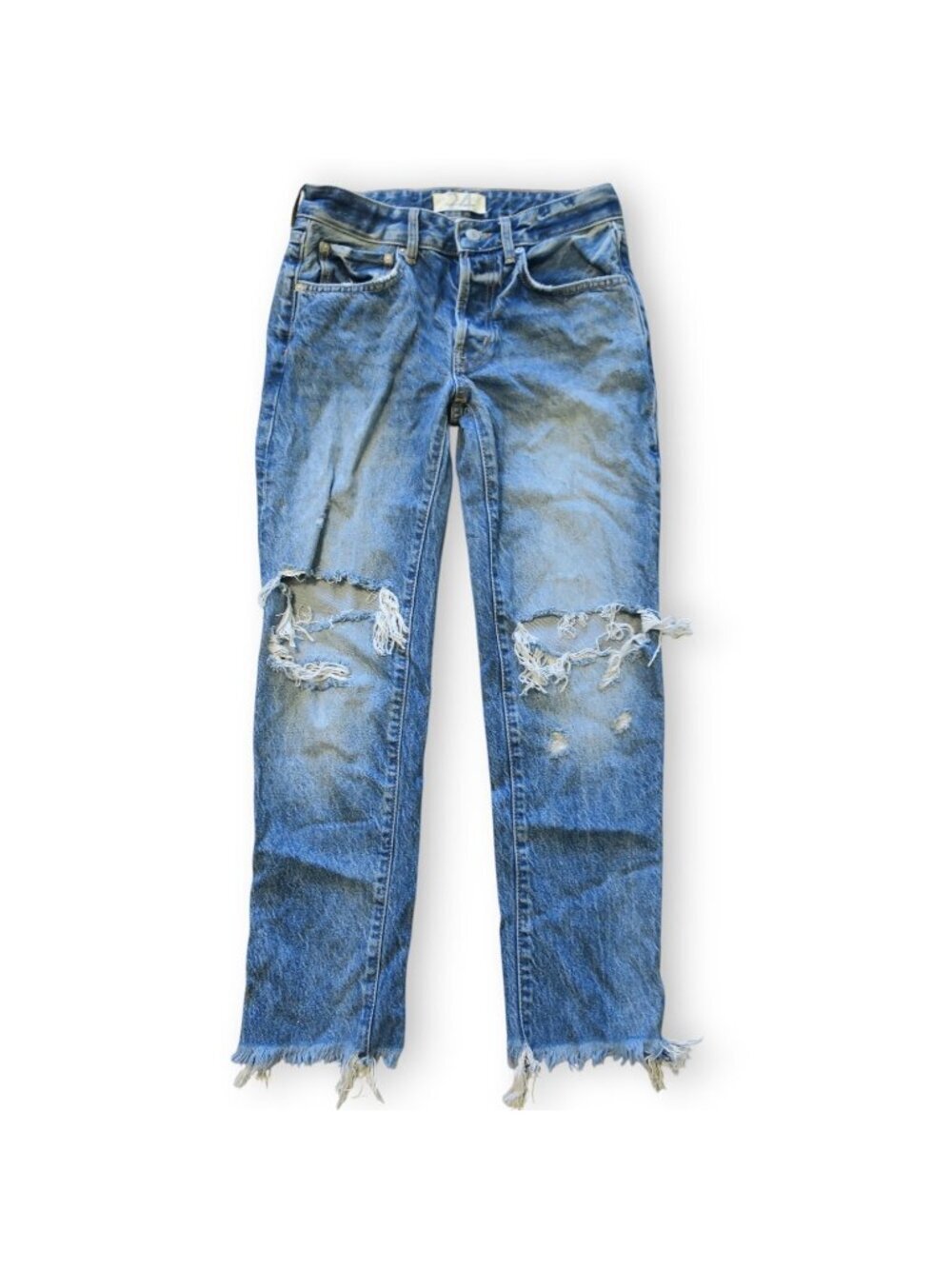 We the Free People Jeans Distressed Destroyed Frayed Raw Hem Button Fly 24 x 27